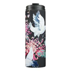 Garrafa Térmica Padrão de Aquarela de Crane Vermelha Chrysanthemum