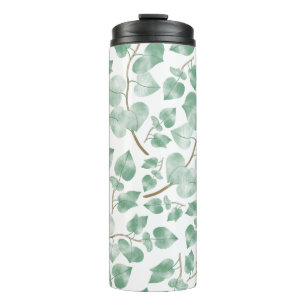 Garrafa Térmica Padrão de Aquarela de Folhas Verde-Salvia Minimali