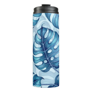 Garrafa Térmica Padrão de aquarela de Monstera azul