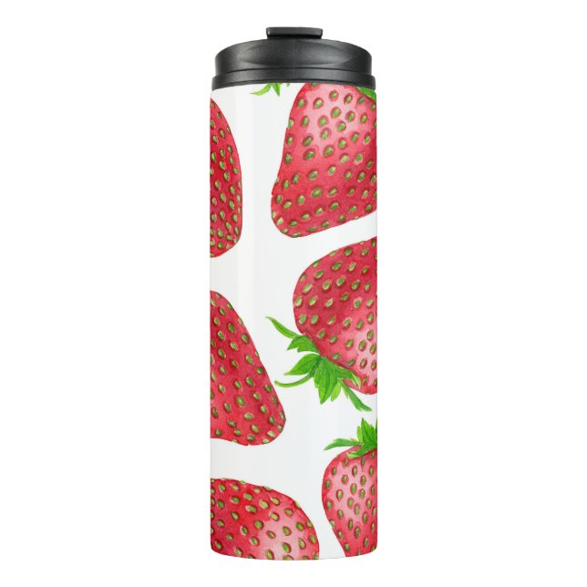 Garrafa Térmica Padrão de aquarela de morangos (Frente)