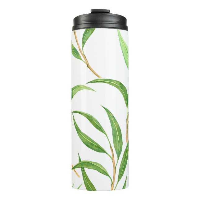 Garrafa Térmica Padrão de aquarela Eucalyptus em branco (Frente)