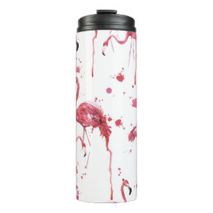 Garrafa Térmica Padrão de aquarela Flamingo, design vibrante.