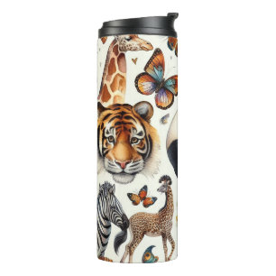 Garrafa Térmica Padrão de Aquarela Retro Animal Elegante