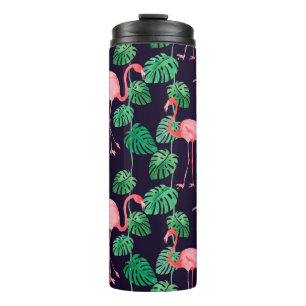 Garrafa Térmica Padrão de aquarela sem costura com flamingo