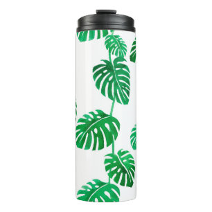 Garrafa Térmica Padrão de aquarelas sem costura com folhas tropic