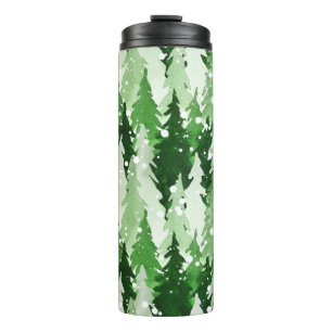 Garrafa Térmica Padrão de aquarelas sem costura com pinheiros verd