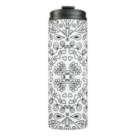 Garrafa Térmica Padrão de Arte de Linha Preto e Branco Monocromáti