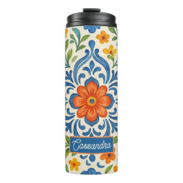 Garrafa Térmica Padrão de Arte Floral Clássica Mediterrânica