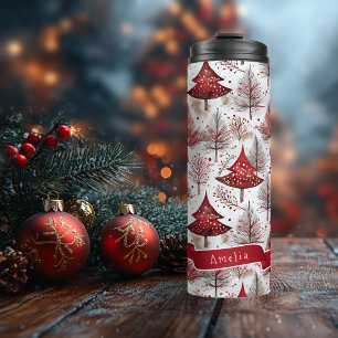 Garrafa Térmica Padrão de Árvore de Natal Branco Vermelho nº 4 ID1