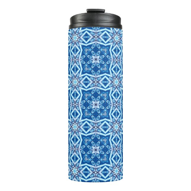 Garrafa Térmica Padrão de azulejo floral azul de neve (Frente)