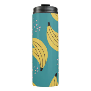 Garrafa Térmica Padrão de banana da safra, fundo azul.