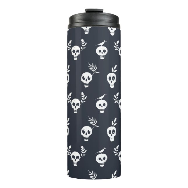 Garrafa Térmica Padrão de bolinhas normal crânio com plantas e bi (Frente)