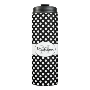 Garrafa Térmica Padrão de bolinhas preto e branco da moda Monogram
