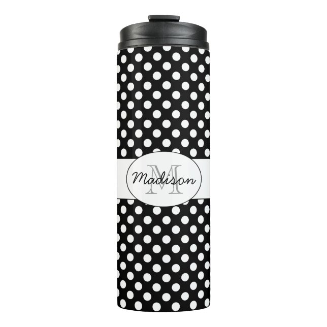 Garrafa Térmica Padrão de bolinhas preto e branco da moda Monogram (Frente)