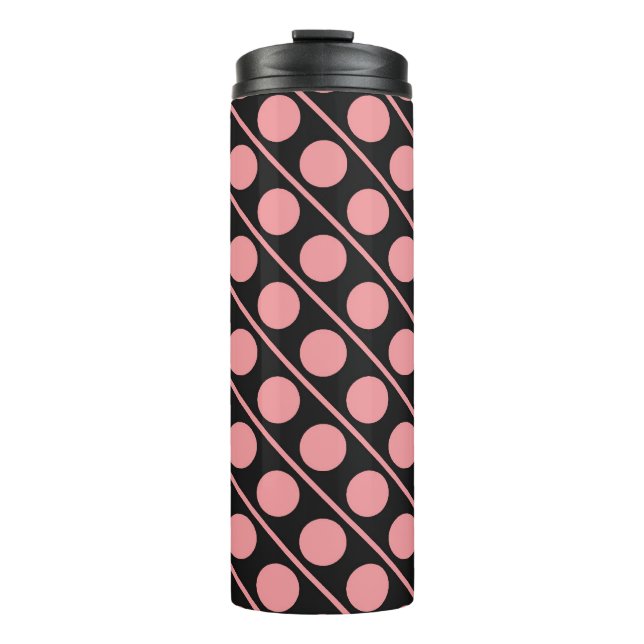 Garrafa Térmica Padrão de bolinhas rosa e preta (Frente)