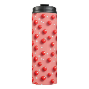 Garrafa Térmica Padrão de Bolinhas Vermelho e Branco 3D