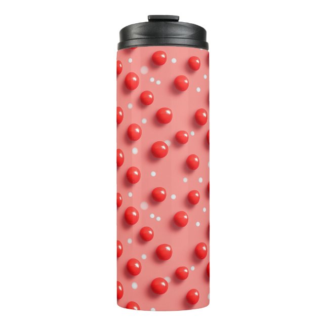 Garrafa Térmica Padrão de Bolinhas Vermelho e Branco 3D (Frente)