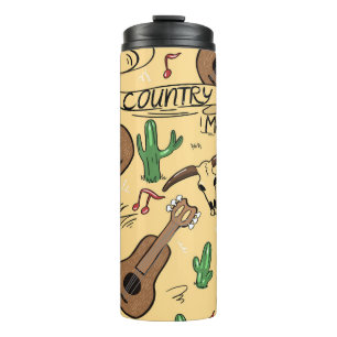 Garrafa Térmica Padrão de Cactus de Violão de Country Music