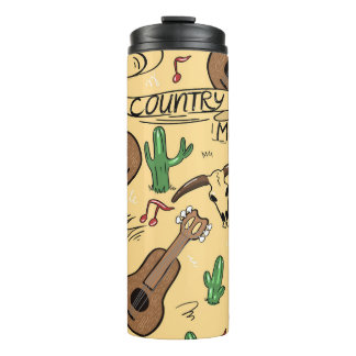 Garrafa Térmica Padrão de Cactus de Violão de Country Music