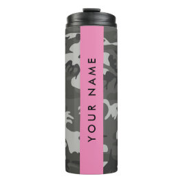 Garrafa Térmica Padrão de Camuflagem Cinza, Seu nome, Personalizar