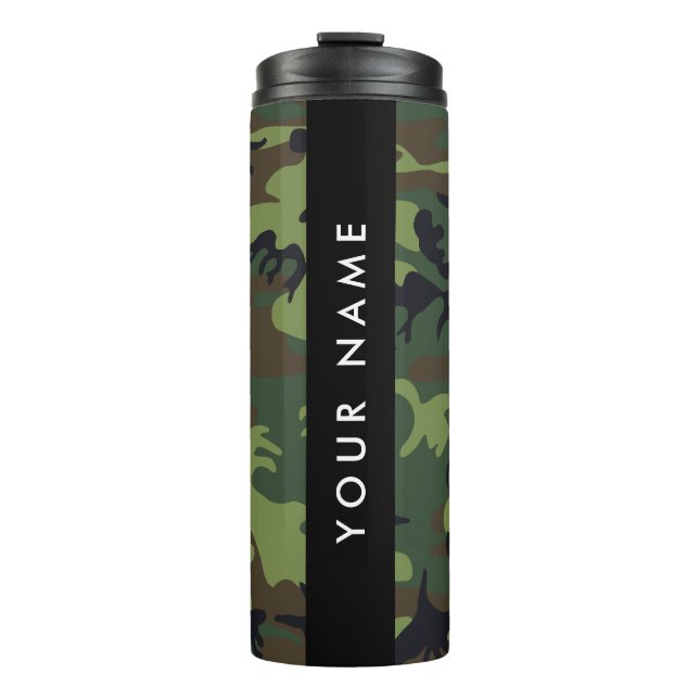 Garrafa Térmica Padrão de Camuflagem Verde, Seu nome, Personalizar (Frente)