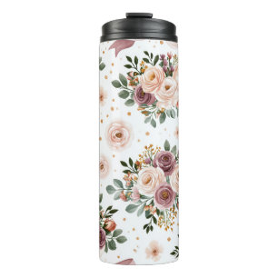 Garrafa Térmica Padrão de casamento floral em aquarela elegante