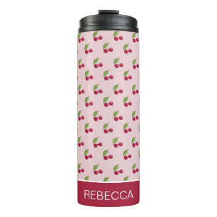 Garrafa Térmica Padrão de Cereja Rosa Fofo Personalizado