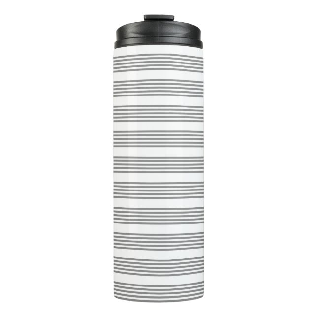 Garrafa Térmica Padrão de cinco listras cinza e branco (Frente)