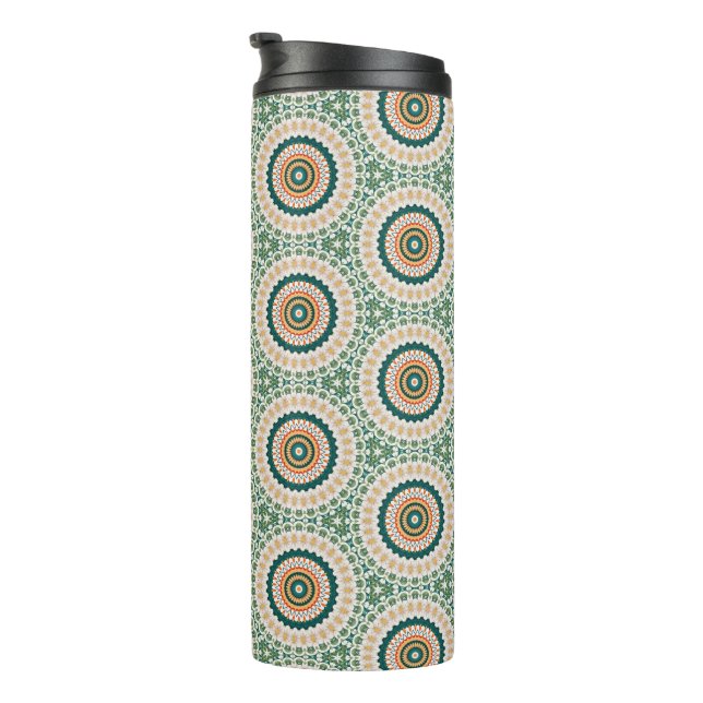Garrafa Térmica Padrão de Círculo Boho Chic Verde Laranja e Azul (Rotação à direita)