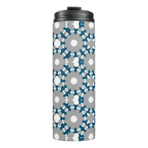 Garrafa Térmica Padrão de Círculos Conectados Azul Cinza Branco Oc