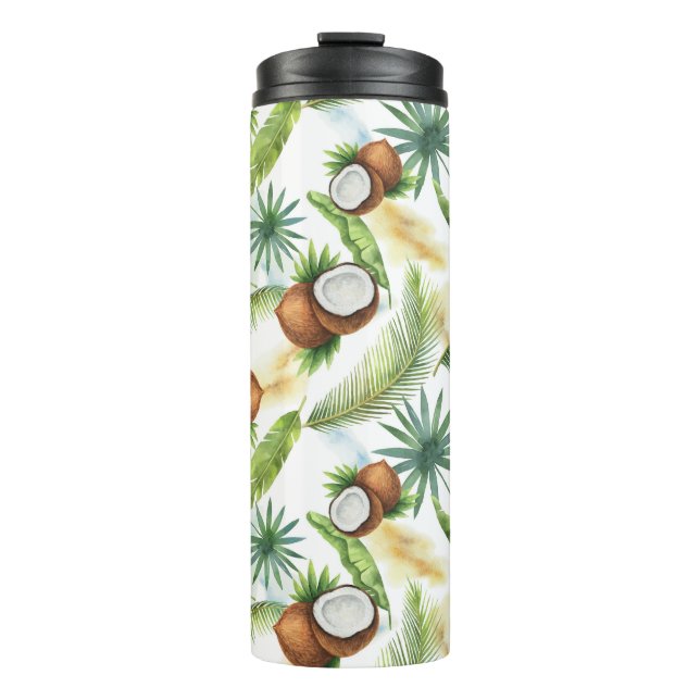 Garrafa Térmica Padrão de Coco Tropical de Aquarela (Frente)