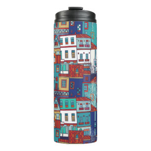 Garrafa Térmica Padrão de colheita sem costura com casas colorida