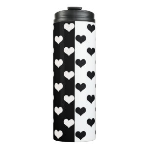 Garrafa Térmica Padrão de Coração de Amor Branco Negro