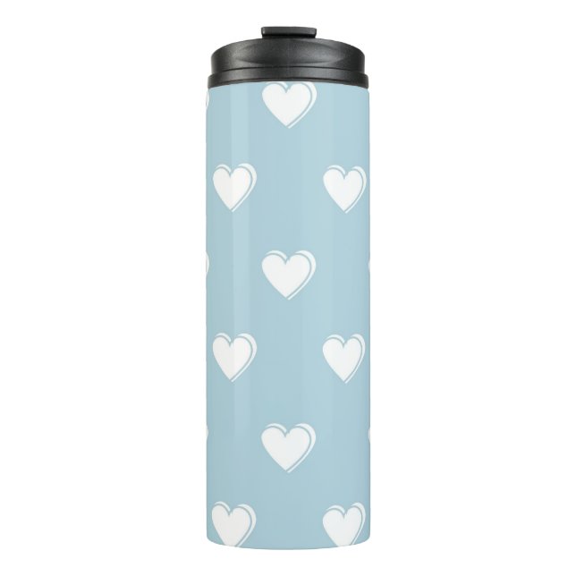 Garrafa Térmica Padrão de Coração Simples Branco Azul (Frente)