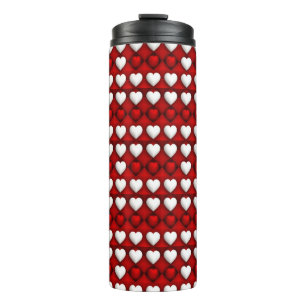 Garrafa Térmica Padrão de Coração Vermelho e Branco