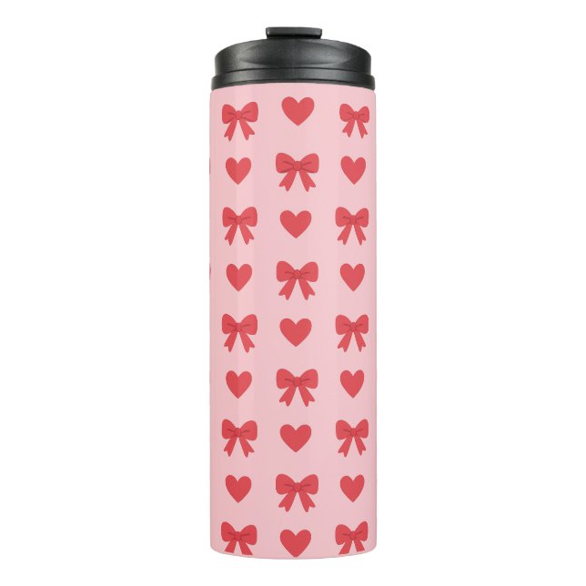 Garrafa Térmica Padrão de Corações e Laços Rosa Doce (Frente)