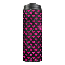 Garrafa Térmica Padrão de Corações Glamurosos Rosa Brilhante e Pre