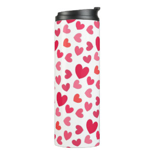 Garrafa Térmica Padrão de corações vermelho e rosa  