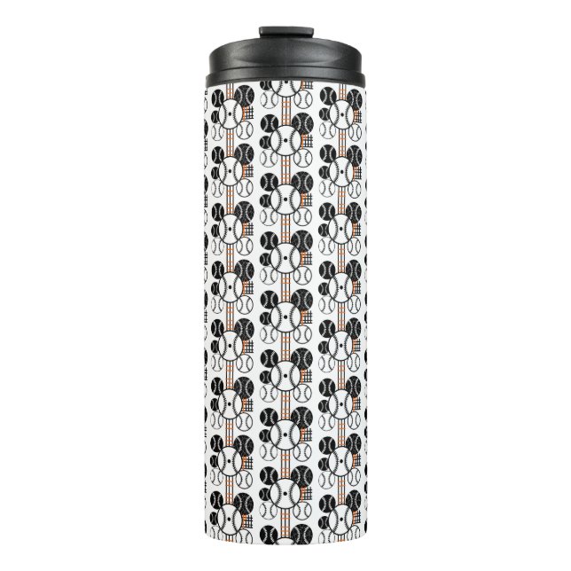 Garrafa Térmica Padrão de cores laranja preto e branco de Baseball (Frente)