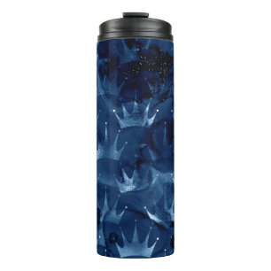 Garrafa Térmica Padrão de Coroa de Sereia Brilho Azul Marinho