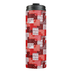 Garrafa Térmica Padrão de Costura de Patchwork de Bandana Vermelha