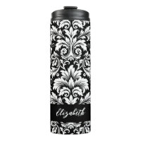 Padrão de Damasco Preto e Branco de Letra Elegante