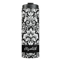 Padrão de Damasco Preto e Branco de Letra Elegante