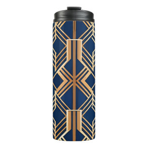 GARRAFA TÉRMICA PADRÃO DE DECO DE ARTE AZUL E COBRE
