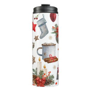 Garrafa Térmica Padrão de decoração de natal de aquarela