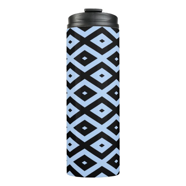 Garrafa Térmica Padrão de diamante azul pálido e preto (Frente)