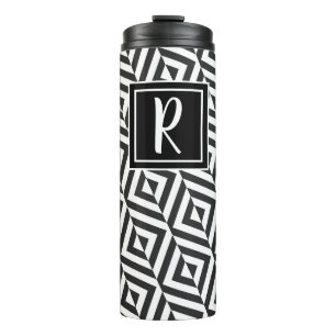 Garrafa Térmica Padrão de Diamante Preto e Branco Monograma