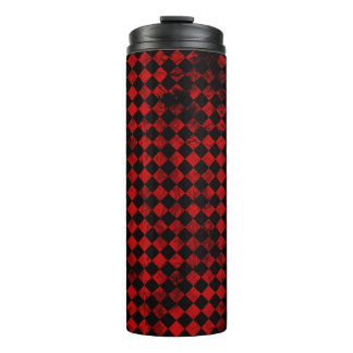 Garrafa Térmica Padrão de Diamante Vermelho e Preto Vintage