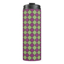Garrafa Térmica Padrão de Diamante Xadrez Verde Roxo