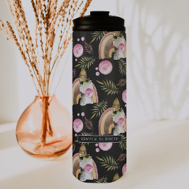 Garrafa Térmica Padrão de Dinossauro Elegante | Tumbler Monograma